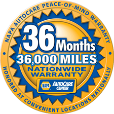 3-year/36,000-mile warranty badge - Happy Wallet Quality Auto Repair